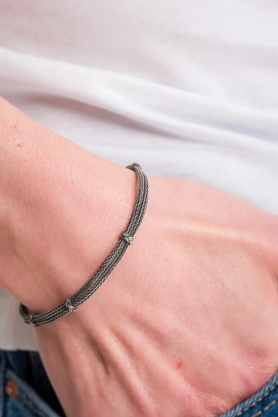 ANDA 1000 Ayar Gümüş Bay Oksitli Kazaziye Bileklik 5.5 Mm -kazzaze Bileklik