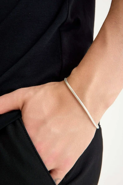 ANDA 3mm Yuvarlak Yılan 925 Ayar Gümüş Zincir Bileklik Yılan Bileklik Yılan Zincir - Resim 5