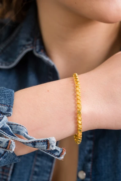 ANDA 925 Ayar Gümüş 18k Altın Kaplamalı Arpa Zincir Bileklik