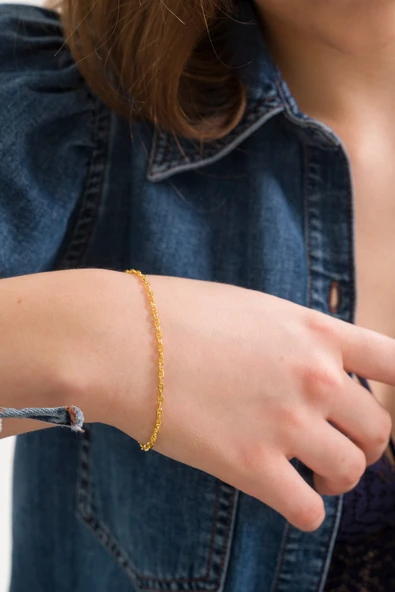 ANDA 925 Ayar Gümüş Kadın 18k Altın Kaplama Barlı Forse Bileklik ürün görseli