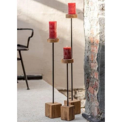 Dekoratif 3 Lü Uzun Şamdan & Mumluk Metal Black wood - 2