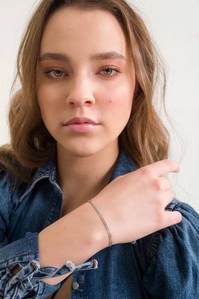 ANDA 925 Ayar Gümüş Bayan Rodyum Kaplamalı Gurmet Bileklik 3.00 Mm - 2