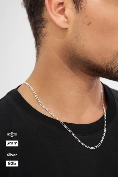 Mios Silver 3mm Figaro 925 Ayar Gümüş Kolye - 1