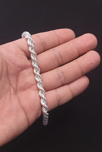 ANDA 925 Ayar Gümüş Unisex Burgu Halat Bileklik 7 mm 21 cm - 2