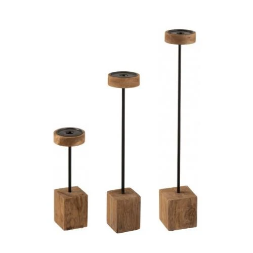 Dekoratif 3 Lü Uzun Şamdan & Mumluk Metal Black wood - 3