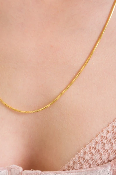 ANDA 925 Ayar Gümüş Unisex 18 K Altın Kaplamalı Yılan Zincir Gümüş Kolye - 3