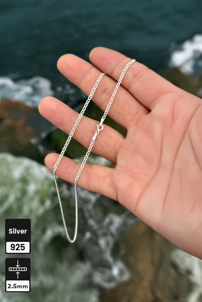Mios Silver 2.5mm Barlı Zincir 925 Ayar Gümüş Kolye ürün görseli