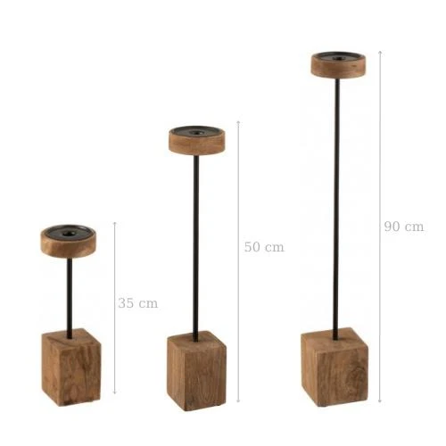 Dekoratif 3 Lü Uzun Şamdan & Mumluk Metal Black wood - 4