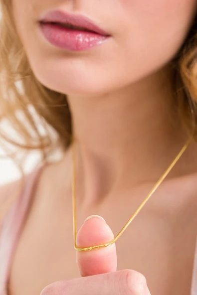 ANDA 925 Ayar Gümüş Unisex 18 K Altın Kaplamalı Yılan Zincir Gümüş Kolye - 1