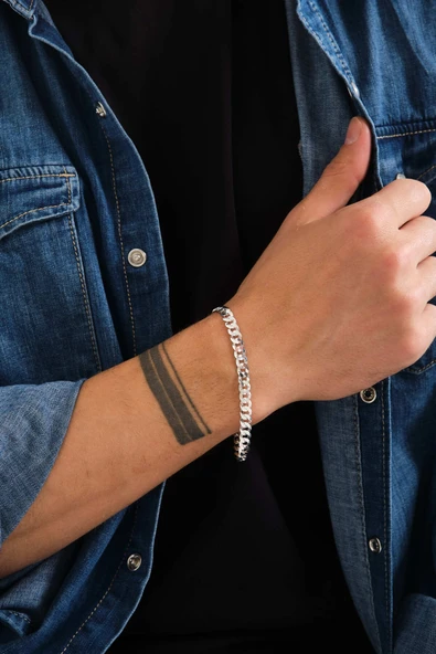 ANDA 925 Ayar Unisex İtalyan Gurmet Zincir Bİleklik Özel Tasarım Bileklik 6 mm Genişlik Şık - Resim 2