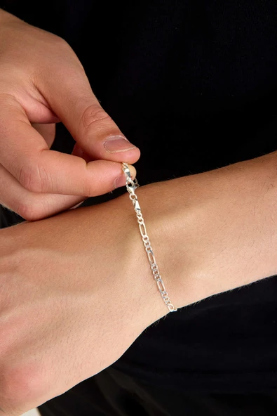 ANDA 925 Ayar Gümüş Unisex Figaro Bileklik 3 mm - Resim 2