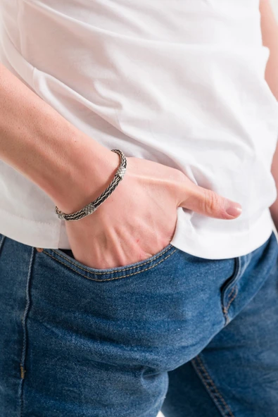 ANDA 1000 Ayar Gümüş Oksitli Kazaziye Bileklik 7.7 Mm -kazzaze Bileklik - Resim 2