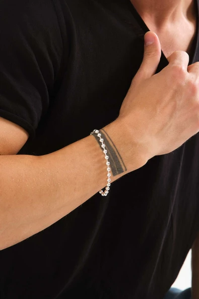 ANDA 925 Ayar Gümüş Unisex Top Zincir Bileklik Tırnak Makası Bileklik ürün görseli