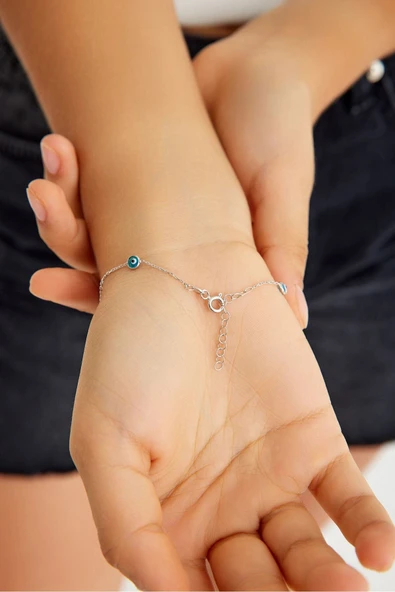 ANDA 925 Ayar Gümüş Kadın Zirkon Taşlı Cam Göz Nazar Bileklik Kadın Bileklik - 4