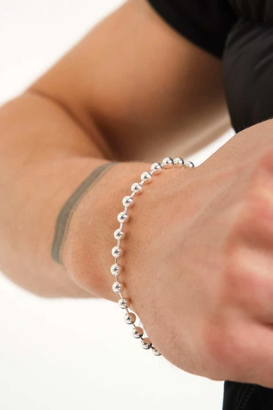 ANDA 925 Ayar Gümüş Unisex Top Zincir Bileklik Tırnak Makası Bileklik - Resim 2