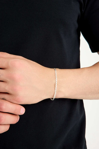 ANDA 925 Ayar Gümüş Unisex Barlı Bileklik 2mm - Resim 4