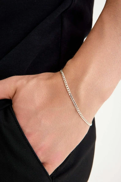 ANDA 925 Ayar Gümüş Unisex Gurmet Bileklik 3mm - Resim 2