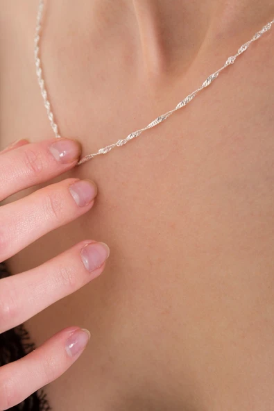 ANDA 925 Ayar Gümüş Singapur Zincir-singapur Kolye 2 Mm 45 Cm - Resim 3