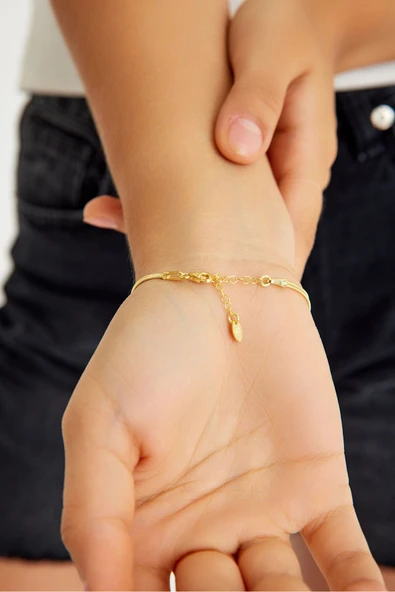 ANDA 925 Ayar Gümüş Bileklik Düğüm Bileklik Çift Bilekliği Aşk Düğümü Bileklik Altın Kaplamalı - Resim 3