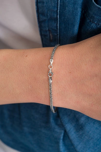 ANDA 925 Ayar Gümüş Oksitli Tilki Kuyruğu Bileklik - Resim 3