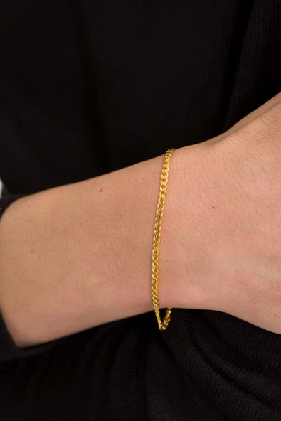 ANDA 925 Ayar Gümüş Unisex 18 K Altın Kaplama Gurmet Bileklik - Resim 2