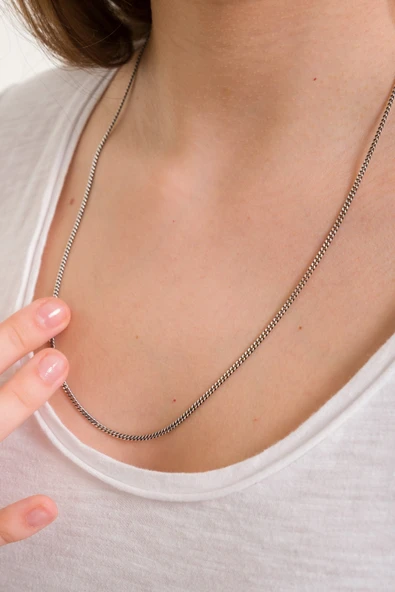 ANDA 925 Ayar Gümüş Unisex Oksitli Gurmet Zincir Kolye 2.2 Mm 60 Cm - 2