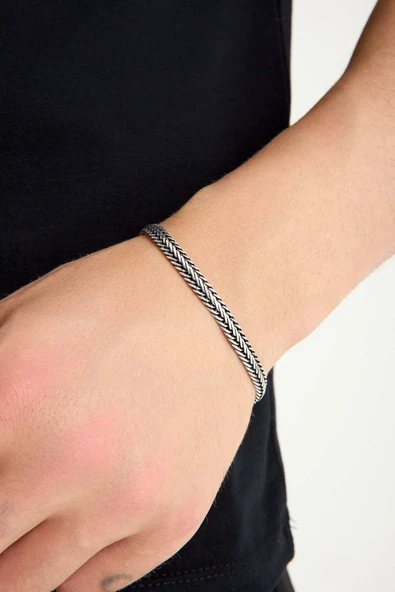 ANDA 925 Ayar Gümüş Erkek Oksitli Balık Sırtı Bileklik 6 mm 21 cm - 3