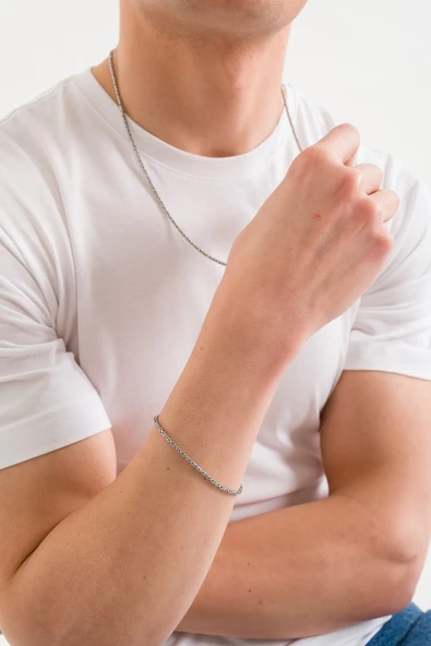 ANDA 925 Ayar Gümüş Oksitli Kare Kral Bileklik 2.4 Mm - Resim 2