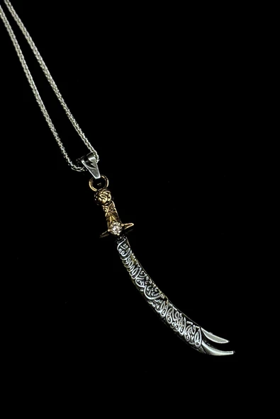 ANDA 925 Ayar Gümüş Zülfikar Kolye Zülfikar Kılıç Hz. Ali Zirkon Taşlı Kolye - Resim 3