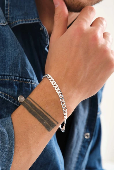 ANDA 925 Ayar Unisex İtalyan Gurmet Zincir Bİleklik Özel Tasarım Bileklik 6 mm Genişlik Şık ürün görseli