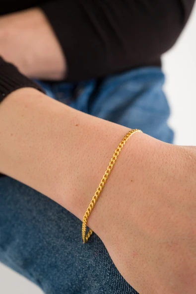 ANDA 925 Ayar Gümüş Unisex 18 K Altın Kaplama Gurmet Bileklik ürün görseli