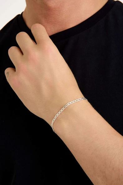 ANDA 925 Ayar Gümüş Unisex Barlı Bileklik 2mm - Resim 3
