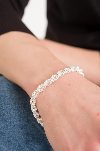 ANDA 925 Ayar Gümüş Burgu Halat Zincir Bileklik- Burgu Zincir Bileklik 6.95 Mm - Resim 3