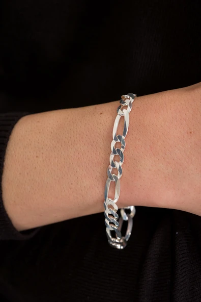 ANDA 925 Ayar Gümüş Orijinal Italyan Figaro Bileklik 8.9 Mm - Resim 4