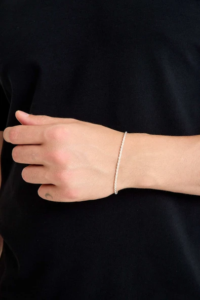 ANDA 925 Ayar Gümüş Unisex Burgu Halat Bileklik 2.5 mm - 3