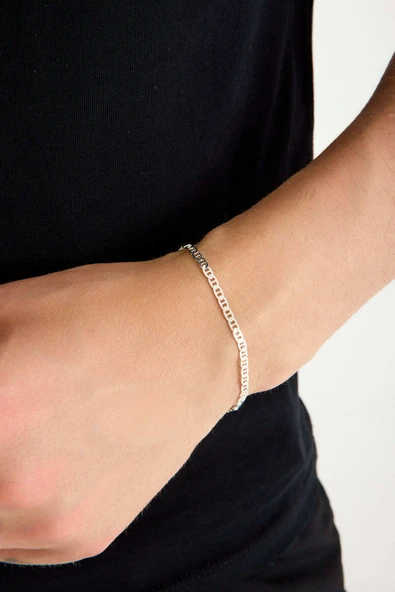 ANDA 925 Ayar Gümüş Unisex Barlı Bileklik 2mm - Resim 5