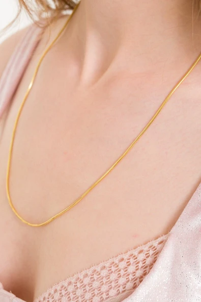 ANDA 925 Ayar Gümüş Unisex 18 K Altın Kaplamalı Yılan Zincir Gümüş Kolye - 2