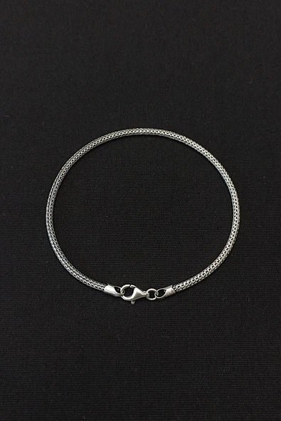 ANDA 925 Ayar Gümüş Oksitli Yuvarlak kalın Tilki Kuyruğu Bileklik 2.7 mm - Resim 5