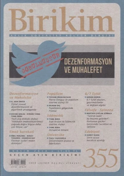 Birikim Aylık Sosyalist Kültür Dergisi Sayı: 355 Kasım 2018 ürün görseli