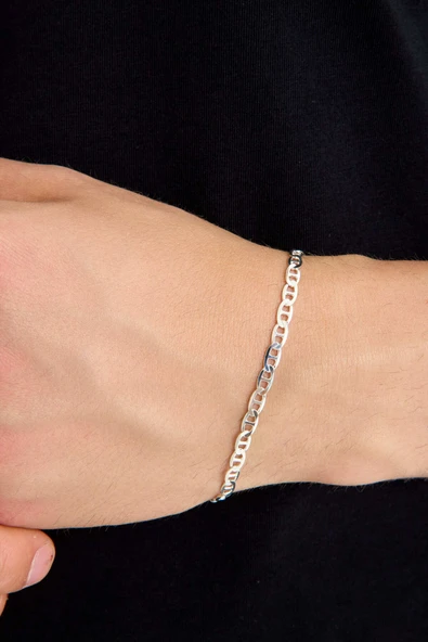 ANDA 925 Ayar Gümüş Unisex Barlı Bileklik 4 mm - Resim 3
