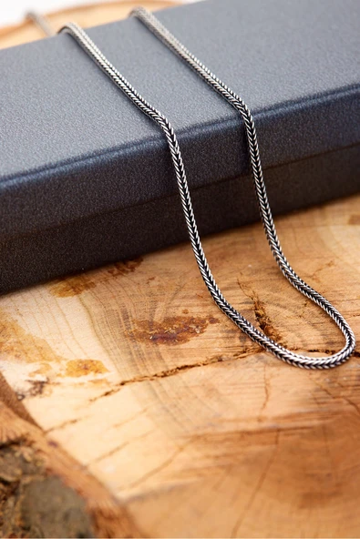 ANDA 925 Ayar Gümüş Oksitli Tilki Kuyruğu Zincir Kolye 60 cm 1.7 mm Genişlik ürün görseli