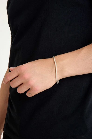 ANDA 3mm Yuvarlak Yılan 925 Ayar Gümüş Zincir Bileklik Yılan Bileklik Yılan Zincir - Resim 4