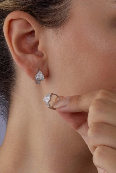 Gümüş Pazarım Kalp Model Beyaz Altın Kaplama Gümüş Tamtur Kadın Küpe - 3