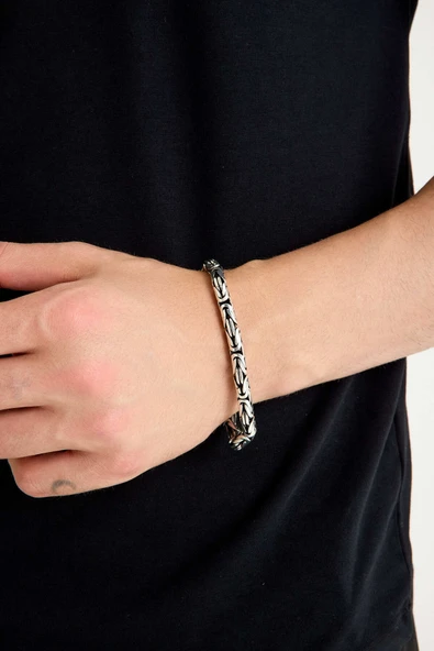 ANDA 925 Ayar Gümüş Kral Bileklik 7 mm 23 cm 47 gram - 3