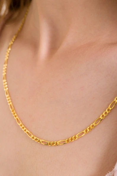 ANDA 925 Ayar Gümüş Unisex 18 K Altın Kaplama Figaro Zincir Kolye