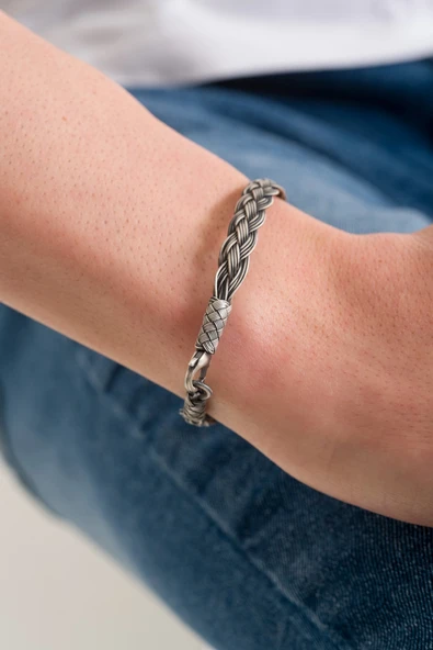 ANDA 1000 Ayar Gümüş Oksitli Kazaziye Bileklik -kazzaze Bileklik - 4