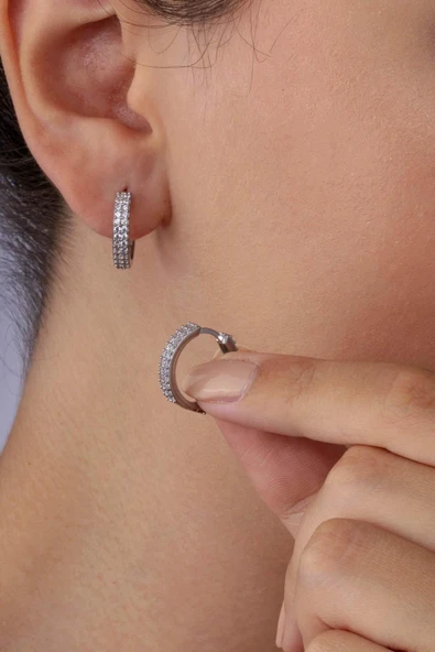 Gümüş Pazarım İÇift Sıra Tamtur Gümüş Kadın Küpe - 2