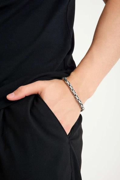 ANDA 925 Ayar Gümüş Kral Bileklik 7 mm 23 cm 47 gram - 2