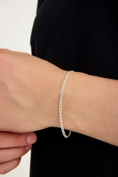 ANDA 925 Ayar Gümüş Unisex Rambo Zincir Bileklik 3 mm - Resim 2
