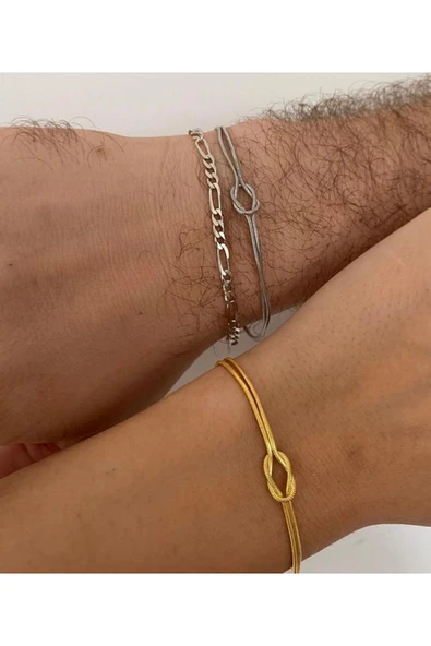 Wind Silver 925 Ayar Gümüş Çift Bilekligi Düğüm Zincir Bileklik ürün görseli